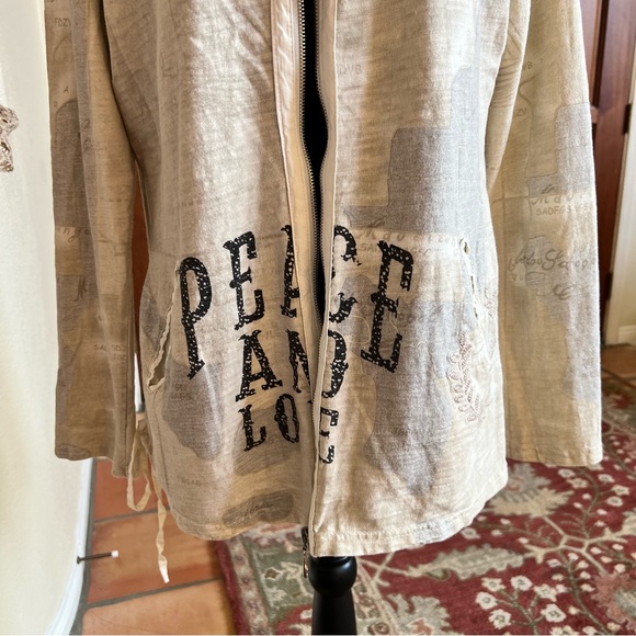 Murmur Off White Peace Love Cotton Utility Jacket With Embroidery Rivets Size L - Picture 2 of 9